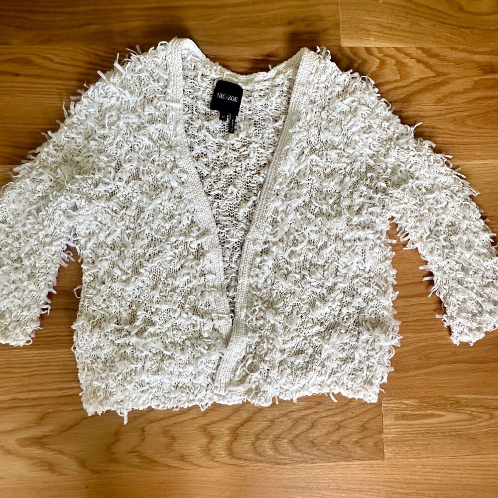 Nic + Zoe Open Cardigan Cream Fuzzy Size M Cropped - Picture 2 of 7